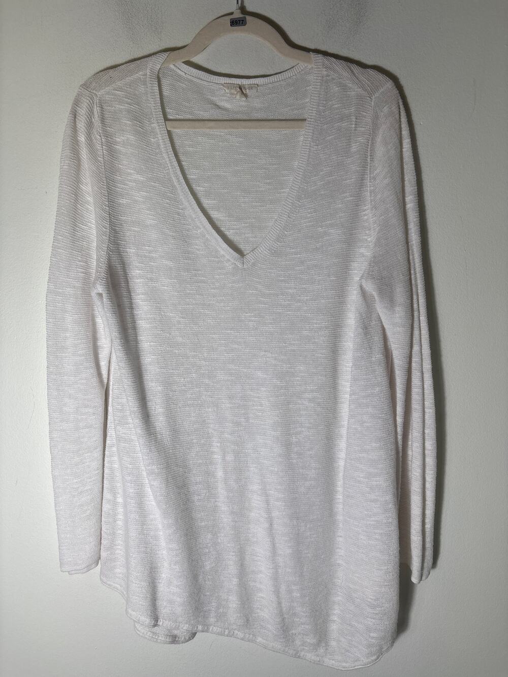 Eileen Fisher White Gauzey Lightweight Sweater Sz L